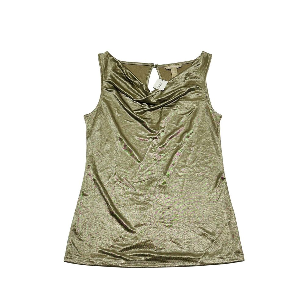 Banana Republic Blouse Top Women's Small Gold Green Sleeveless Cowl Neck NWT